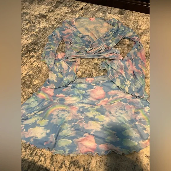 Sugar Thrillz Blue and Pink Mini Skirt with matching crop top - Picture 3 of 3